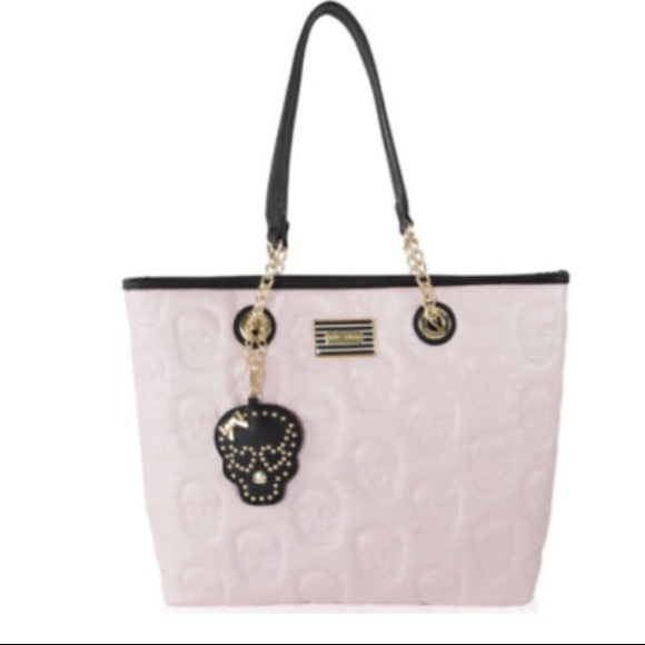 Betsey Johnson Pink Tote Clutch Charm Skull 3 in 1 - Picture 3 of 8